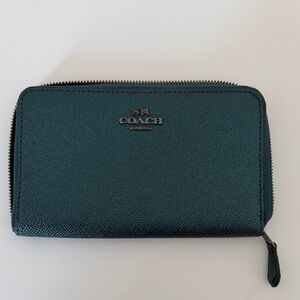 Coach Teal Green Saffiano Zip Wallet